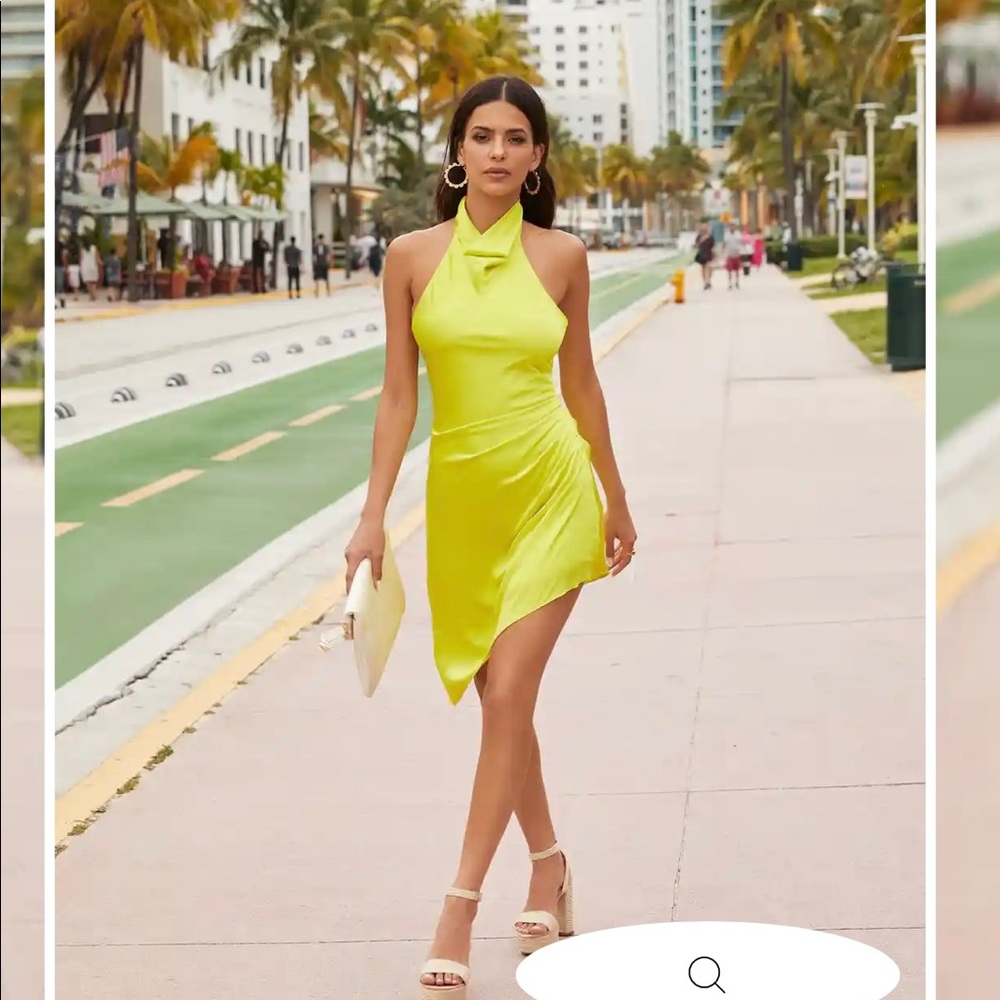 Cowl neck yellow dress